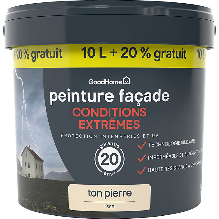 Peinture extérieure façade autonettoyante Premium GoodHome ton pierre 10L +20% gratuit