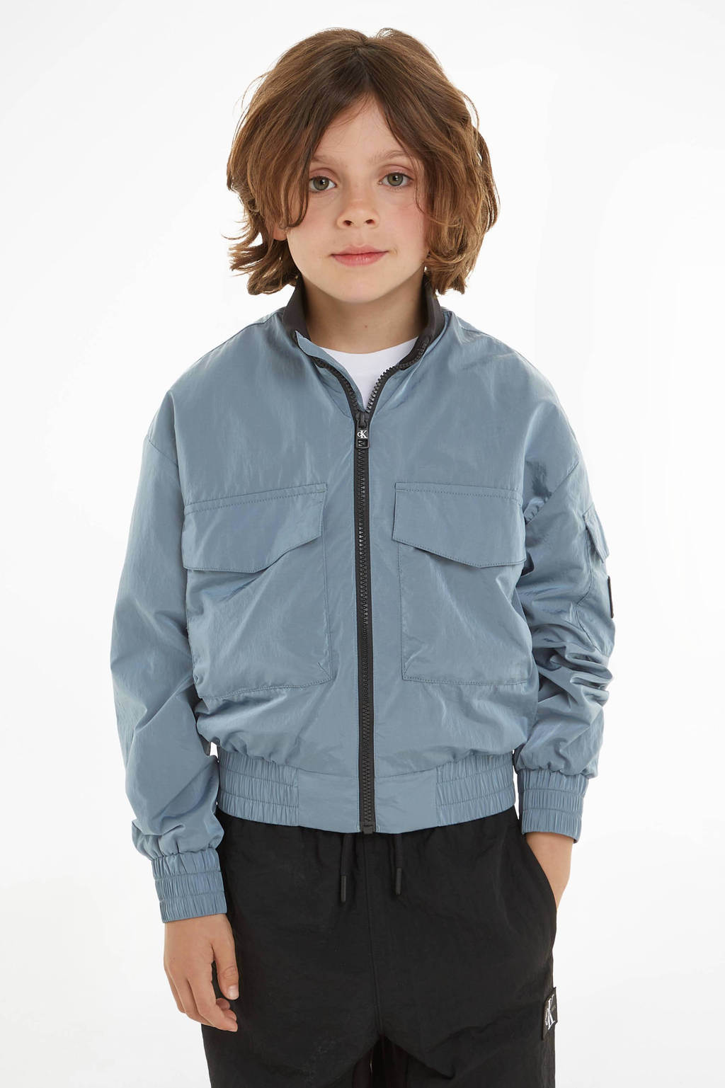 Calvin Klein bomberjack zomer met logo vergrijsd blauw