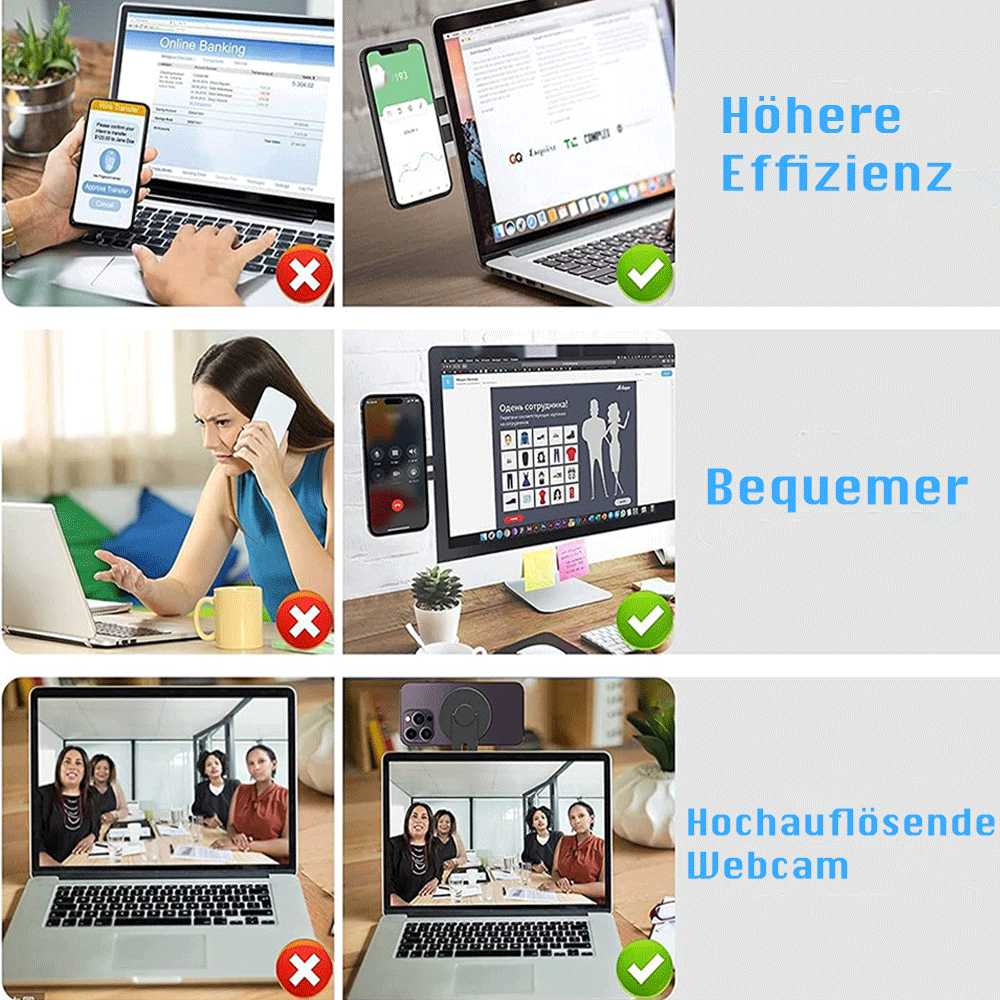 Selbstklebende Aluminium Laptop Erweiterung Magnetische Smartphone Webcam iPhone Halterung mit Magsafe inkl. Magnet Ring - Schwarz