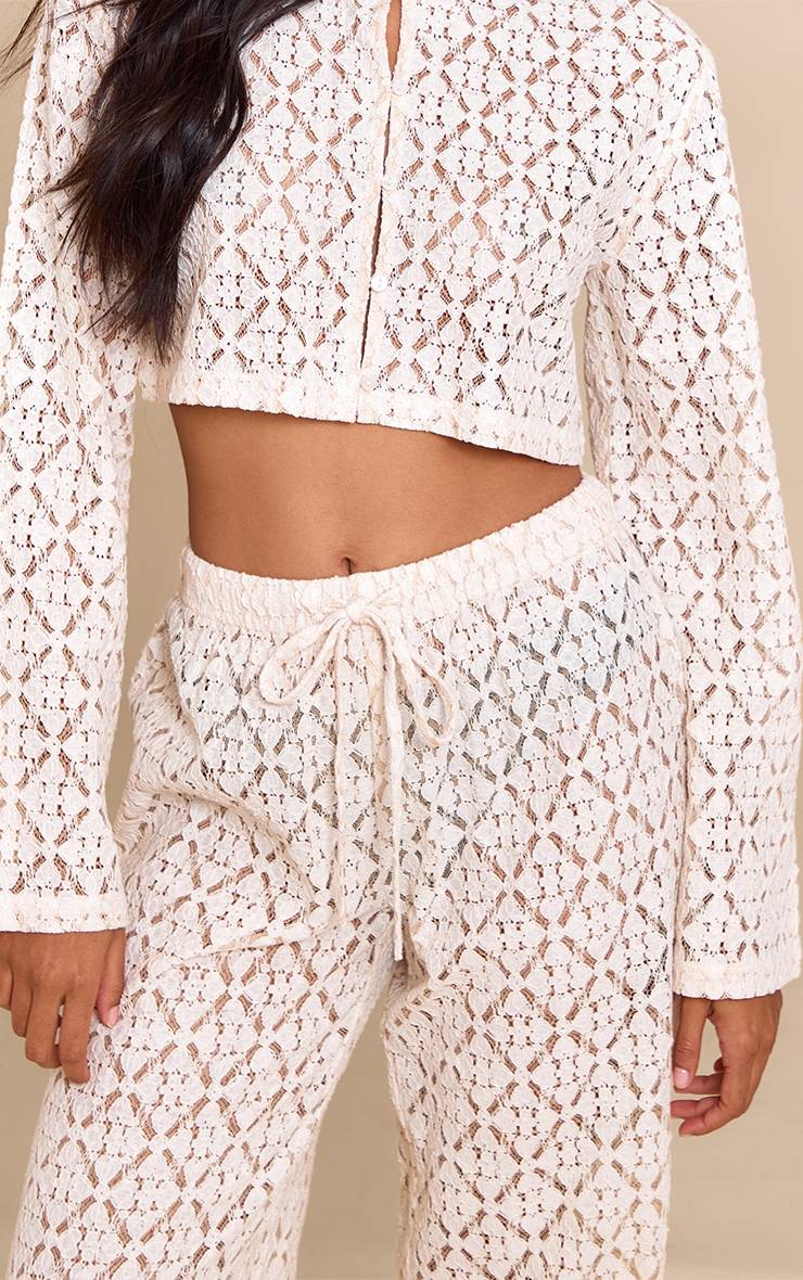 Crème Pantalon Droit En Dentelle
