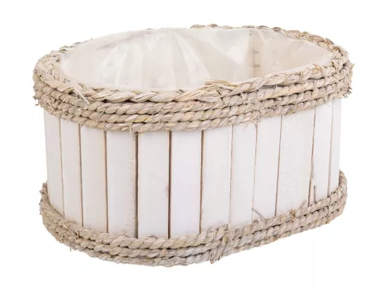 Panier en bois et corde blanc 27x21x14/30h