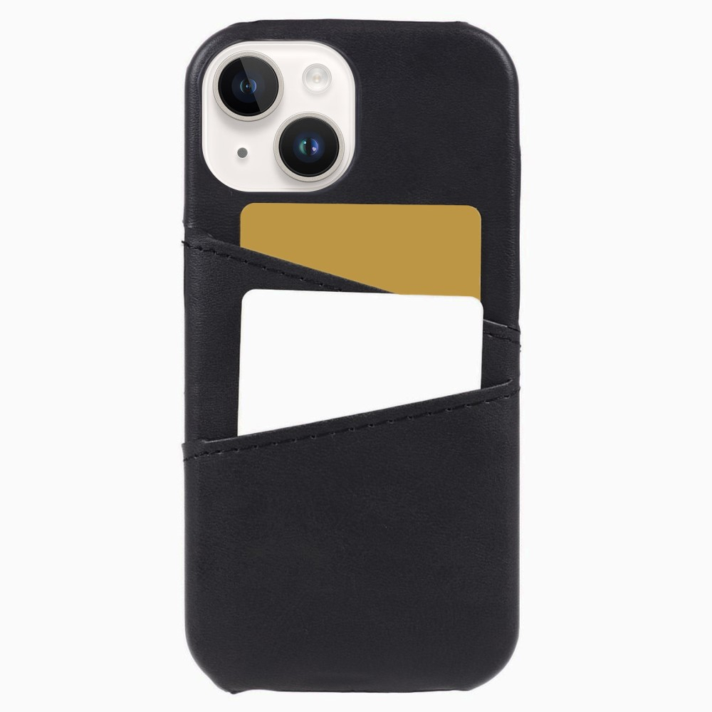 iPhone 15 Leder Hülle Snap Case   Kartenfach - Schwarz