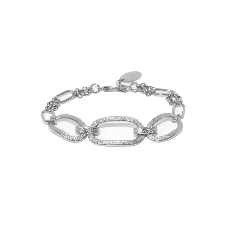 Bracelet souple en plaqué argent fait main avec chaîne en mailles de différentes tailles - Bijou de créateur