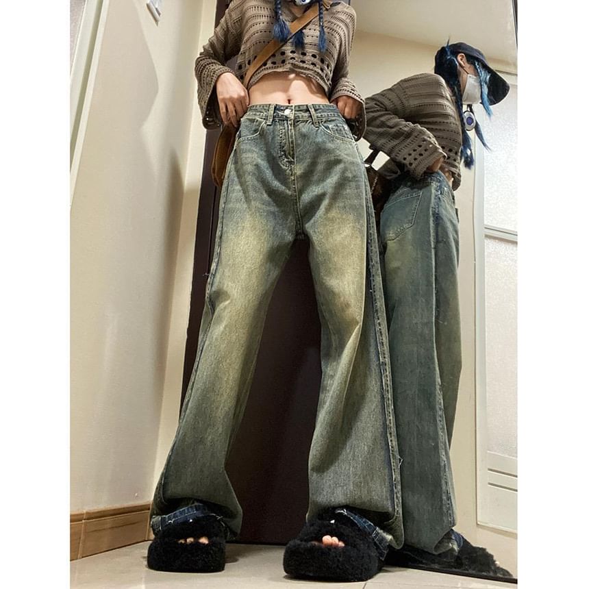 Kenning - Low Rise Washed Wide Leg Jeans