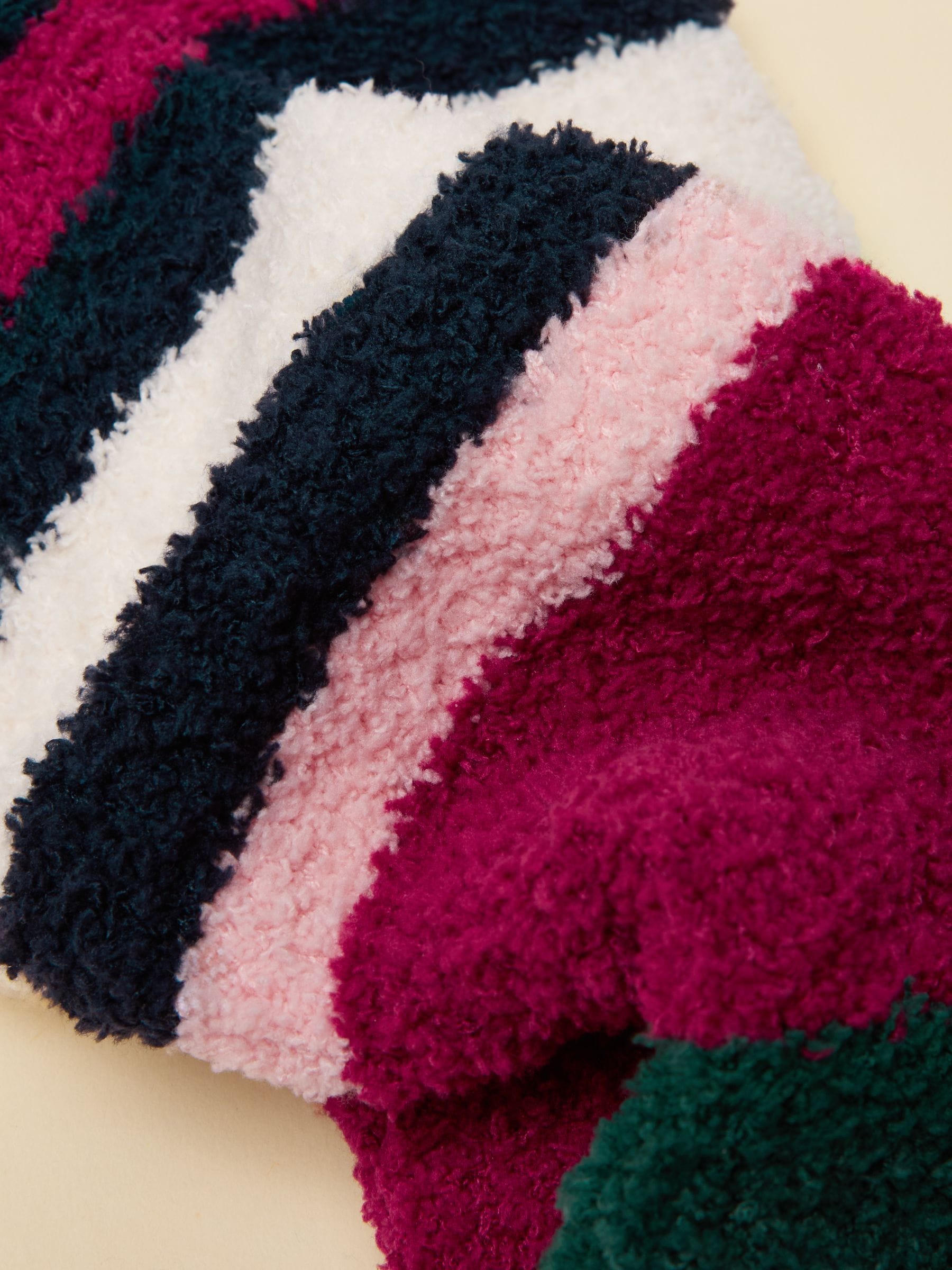 Bessenrood gestreept - Joules Women's Fluffy Stripe Socks (size 4-8)