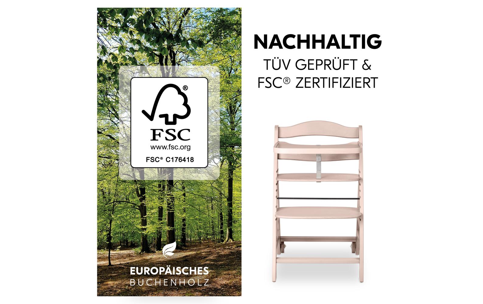 Treppenhochstuhl Beta+ Whitewashed<br>Kippsicheres und mitwachsendes Holzhochstuhlset