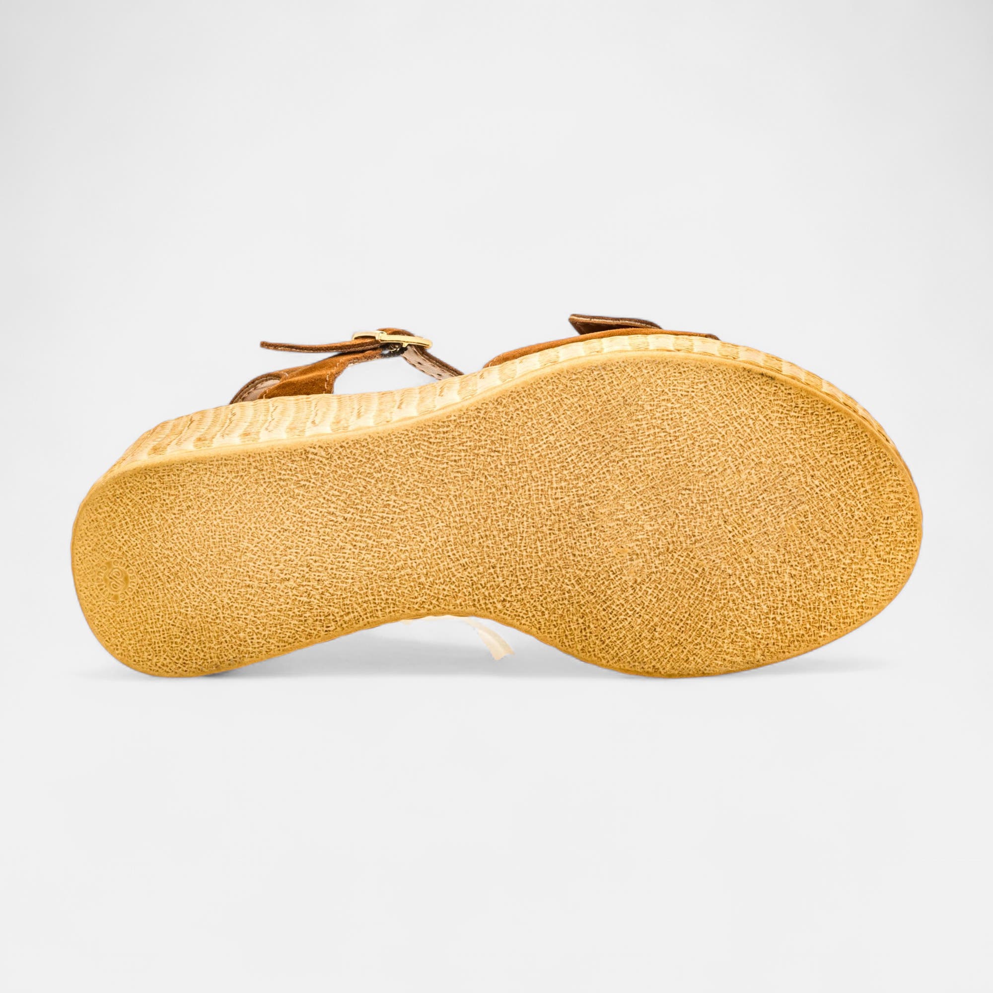 Nu-pieds à talon compensé Femme en cuir cognac
