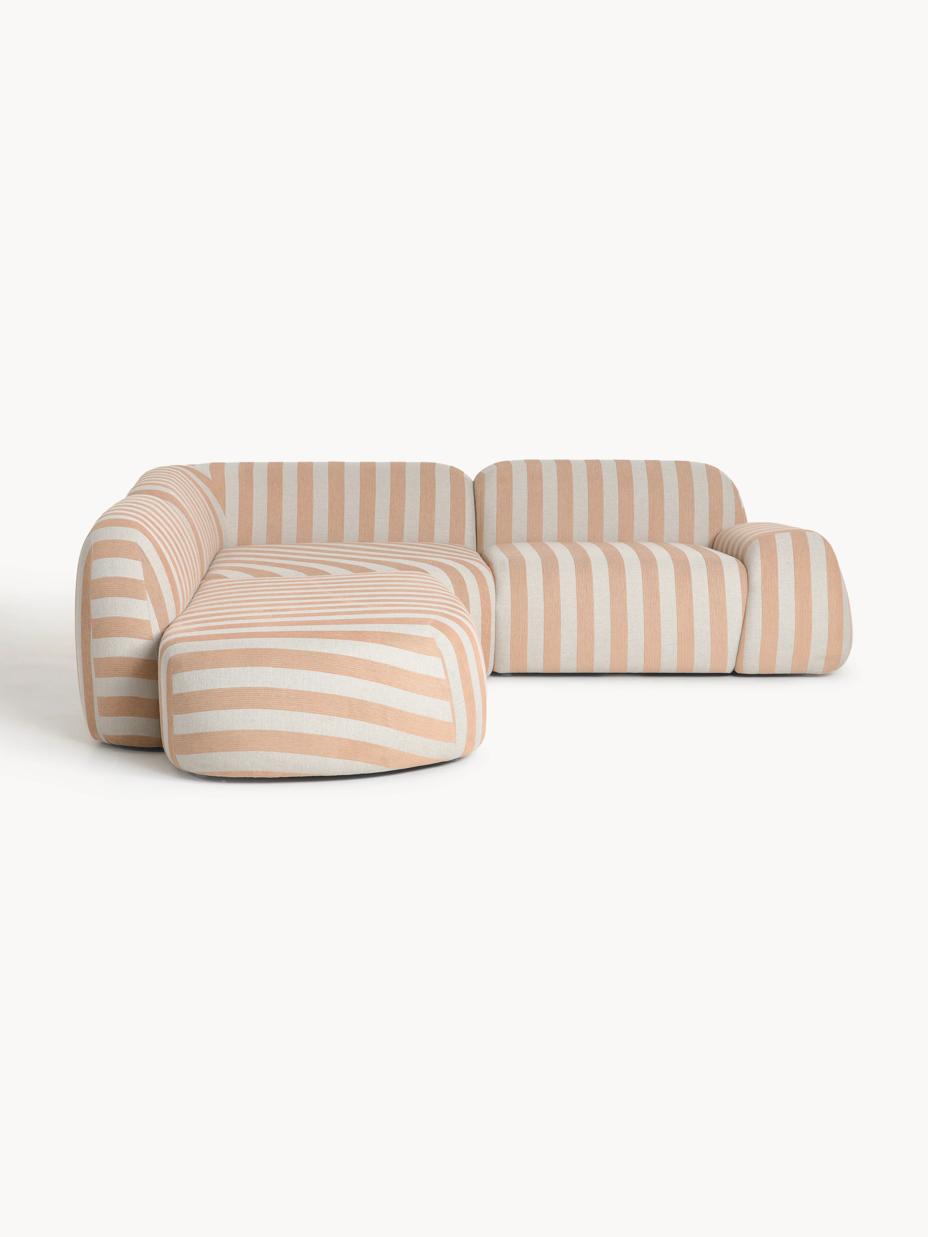 Gestreepte modulaire hoekbank Wolke (4-zits) met chaise longue