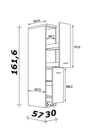 Küchen Apothekerschrank NEO 30 x 161 x 57 cm weiß
