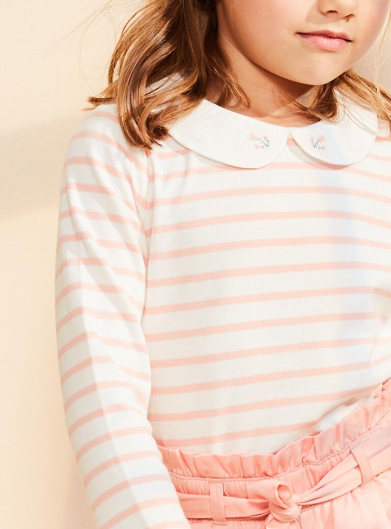 T-shirt à rayures corail et blanc