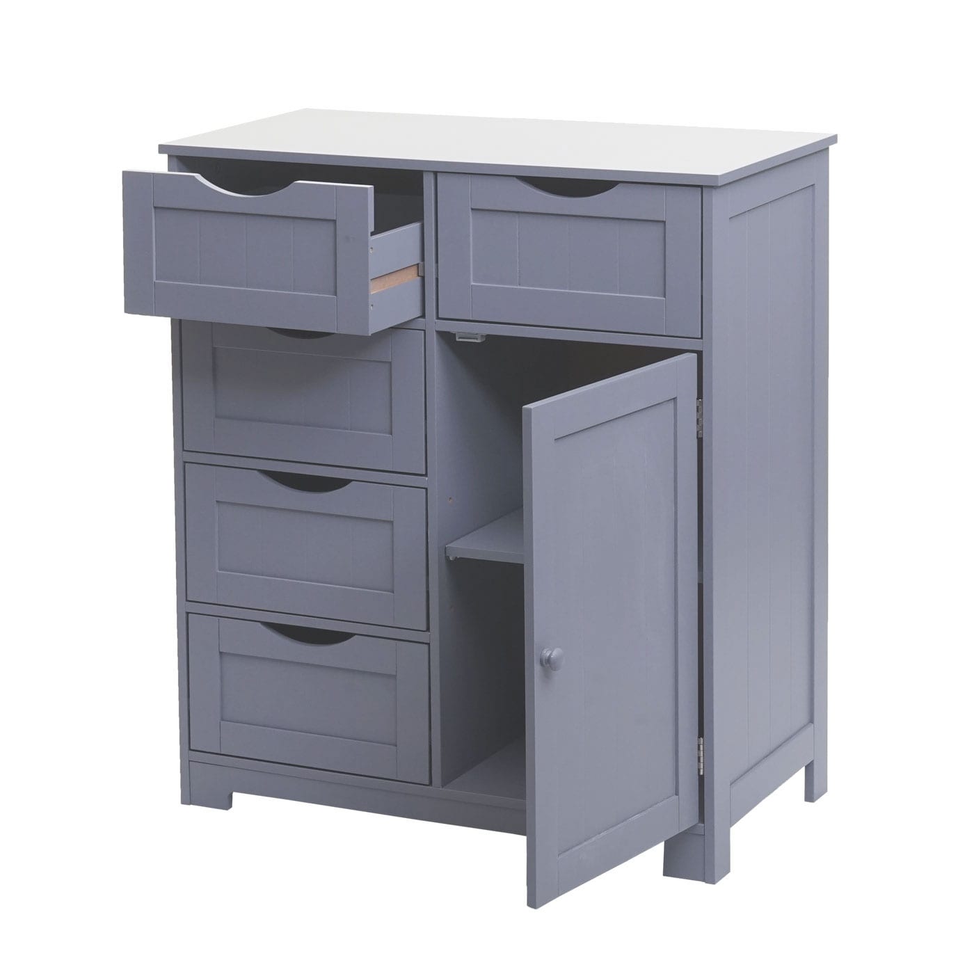 Kommode MCW-B65, Schubladenschrank Schrank, 5 Schubladen und 1 Tür 80x70x35cm ~ grau