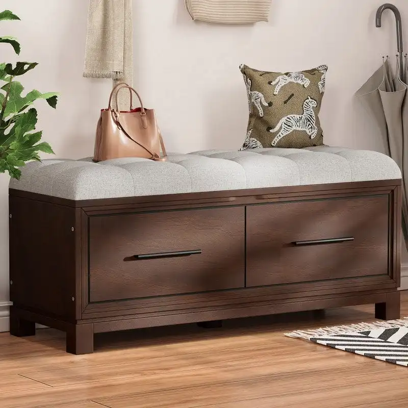 Shoe Bench with Removable Cushion and Hidden Storage for Entryway and Living Room Organization
