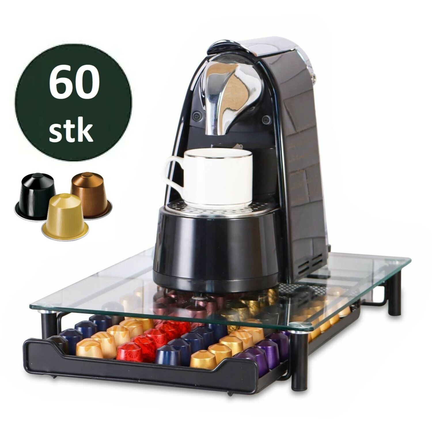 Kaffeekapsel Schublade für 60 Kapseln kompatibel mit Nespresso