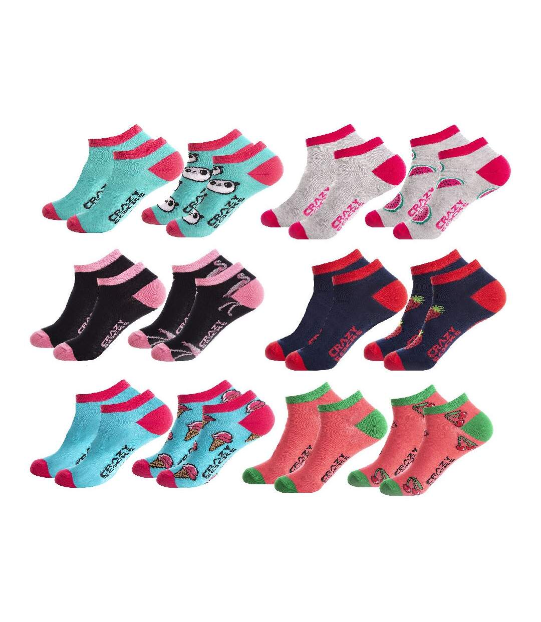Chaussettes fantaisies CRAZY SOCKS en coton Bio -Assortiment modèles photos selon arrivages- Pack de 10 paires Surprise Socquettes Femme