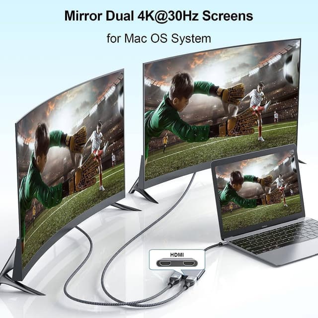 NÖRDIC USB-C-adapter til to HDMI-skærme, 4K 60Hz, Windows, MacOS, Android