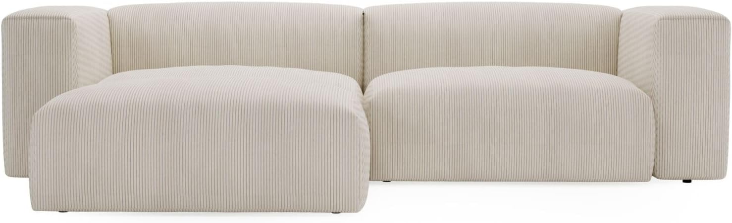 GRAINGOLD Landi Ecksofa 248x180 cm, L-Form Sofa, Ecksofa für Wohnzimmer, Cord Stoff, 4-Sitzer Eckcouch, Modernes Design (Creme, Links)