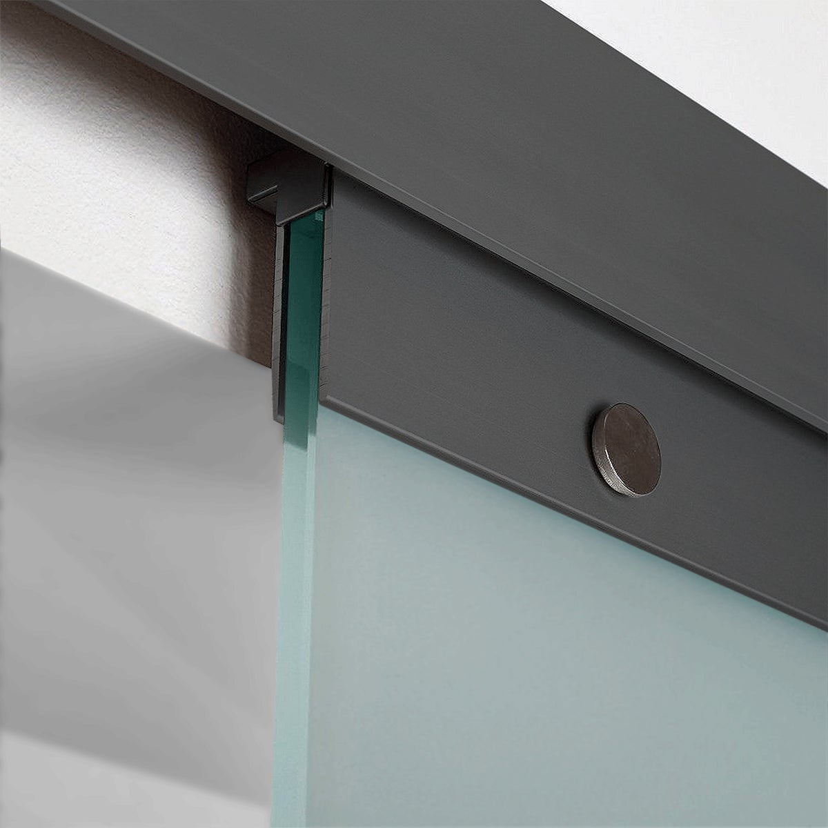 Schuifdeur van glas met blokstrepen, 900x2035 mm, binnendeur, glazen schuifdeur, glazen deur met zwart beslag - greeplijst + 2-zijdige softclose