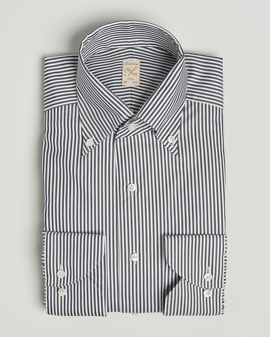 Stenströms 1899 Slimline Striped One Piece Button Down Collar Shirt Black