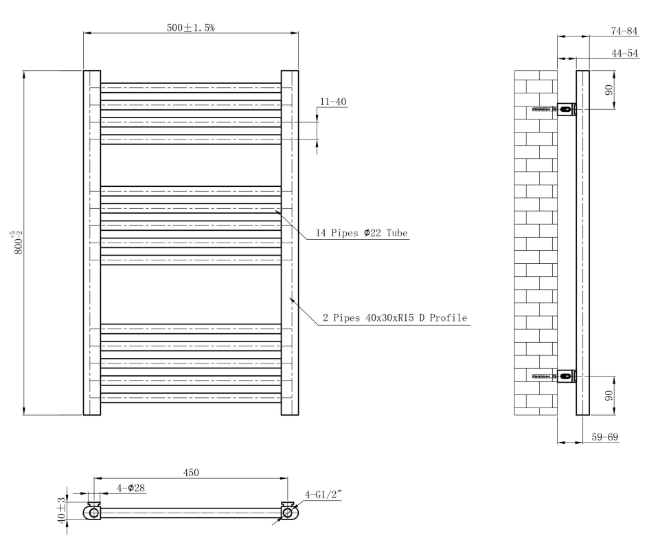 Eastbrook Wendover handdoekradiator 50x80cm 309W messing geborsteld