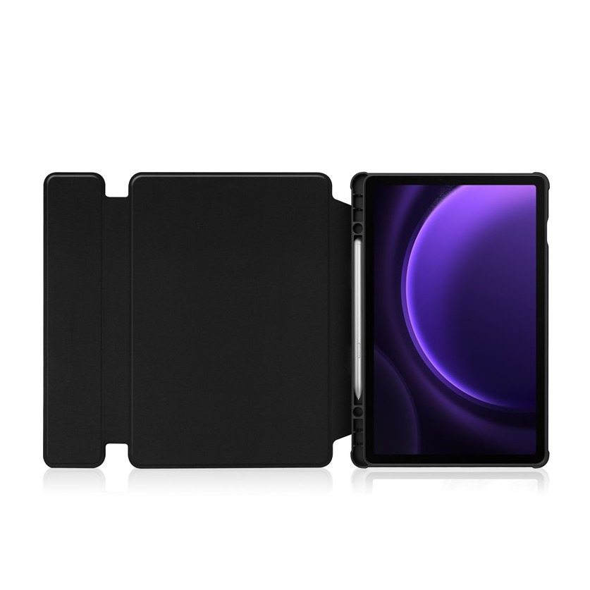 2in1 Samsung Galaxy Tab S10 FE / Tab S9 FE Leder Tasche mit Acryl Rückseite   Magnet Bluetooth Tastatur   S-Pen Halterung (QWERTY) - Schwarz