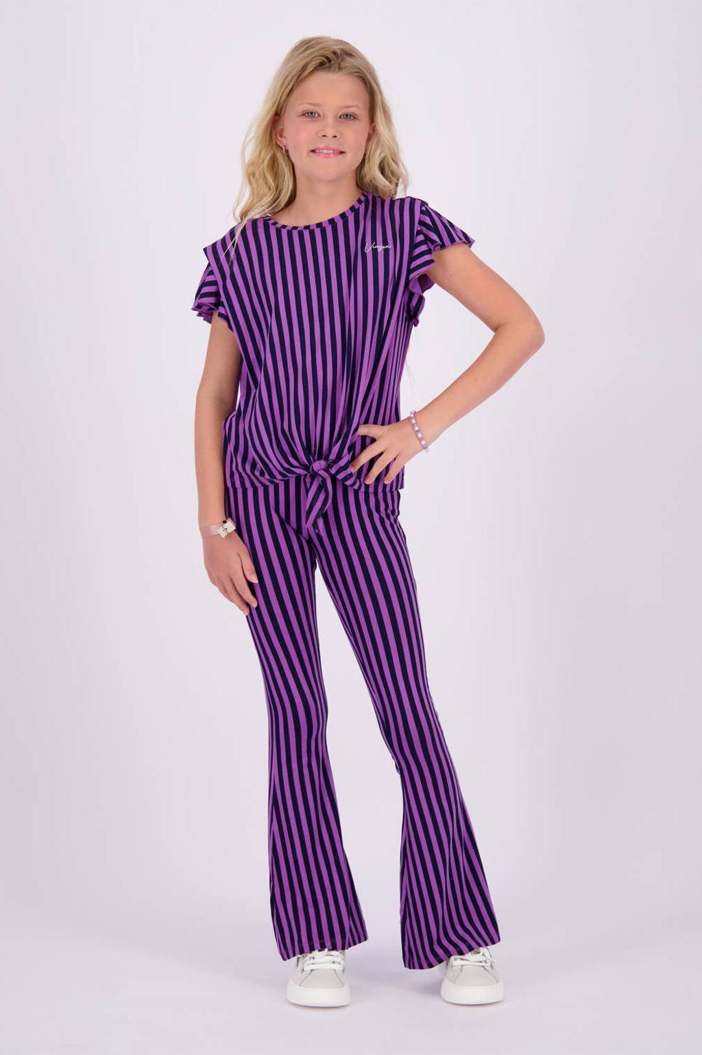 Vingino gestreepte flared broek Safien paars/zwart