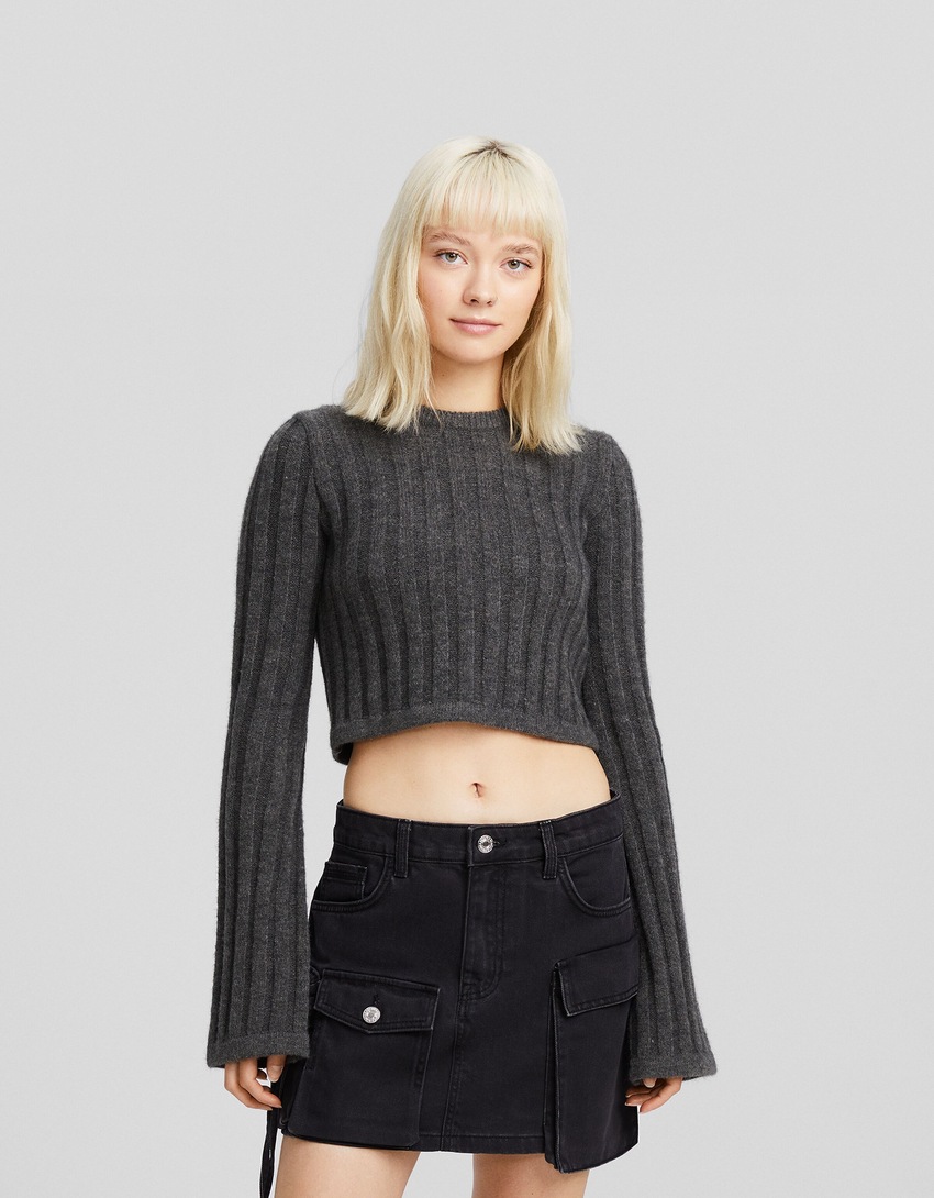 Suéter cropped canelado