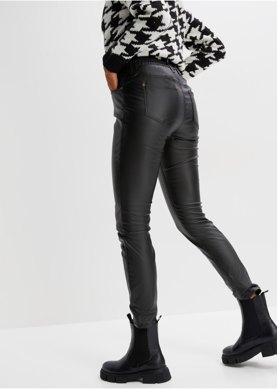 Pantalon extensible enduit avec taille confortable, Skinny