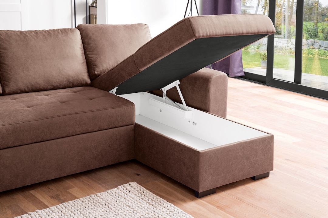Ecksofa Holly Stoffbezug Dunkelbraun ca. 243 x 155 cm