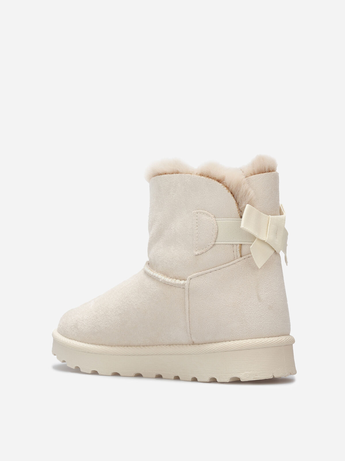 Boots en suédine fourrées à ruban noué- Beige