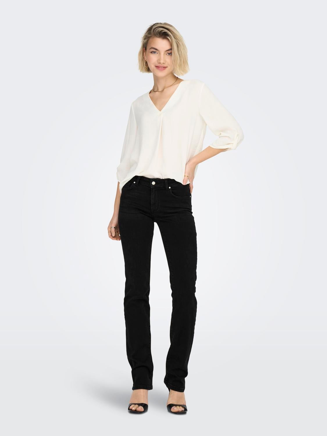 ONLALICIA Mittlere Taille Gerade geschnitten Jeans Washed Black