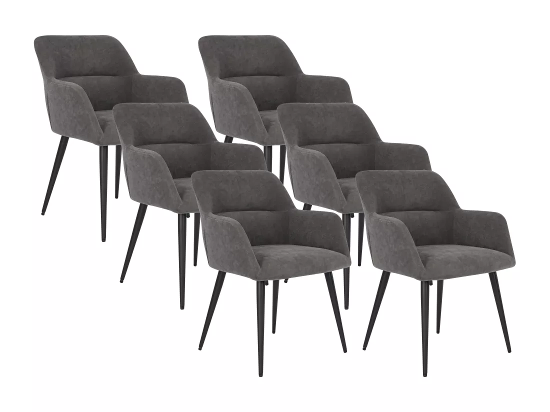 Lot de 6 chaises avec accoudoirs en tissu et métal noir - Gris - HEKA