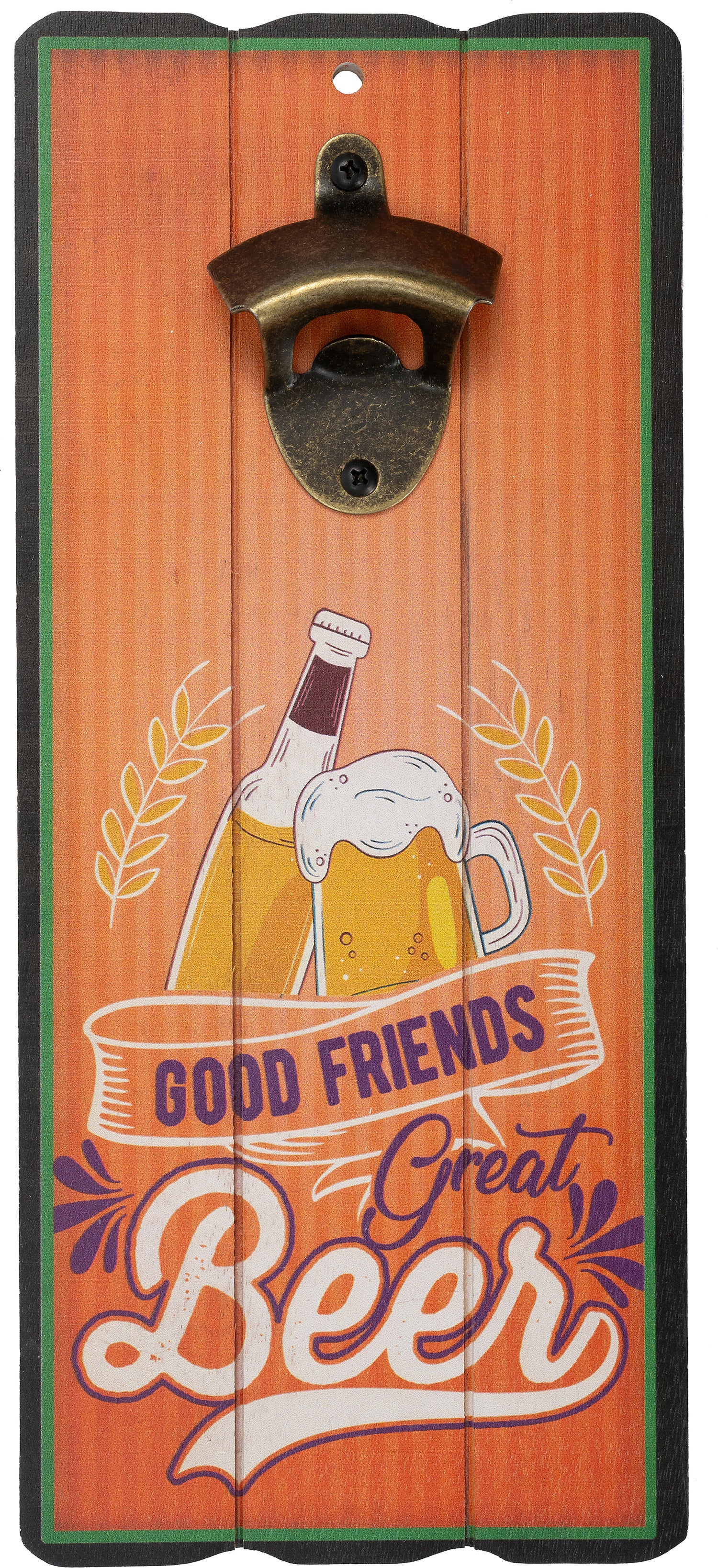Intratuin wanddecoratie met flesopener Bier oranje 12 x 34 cm