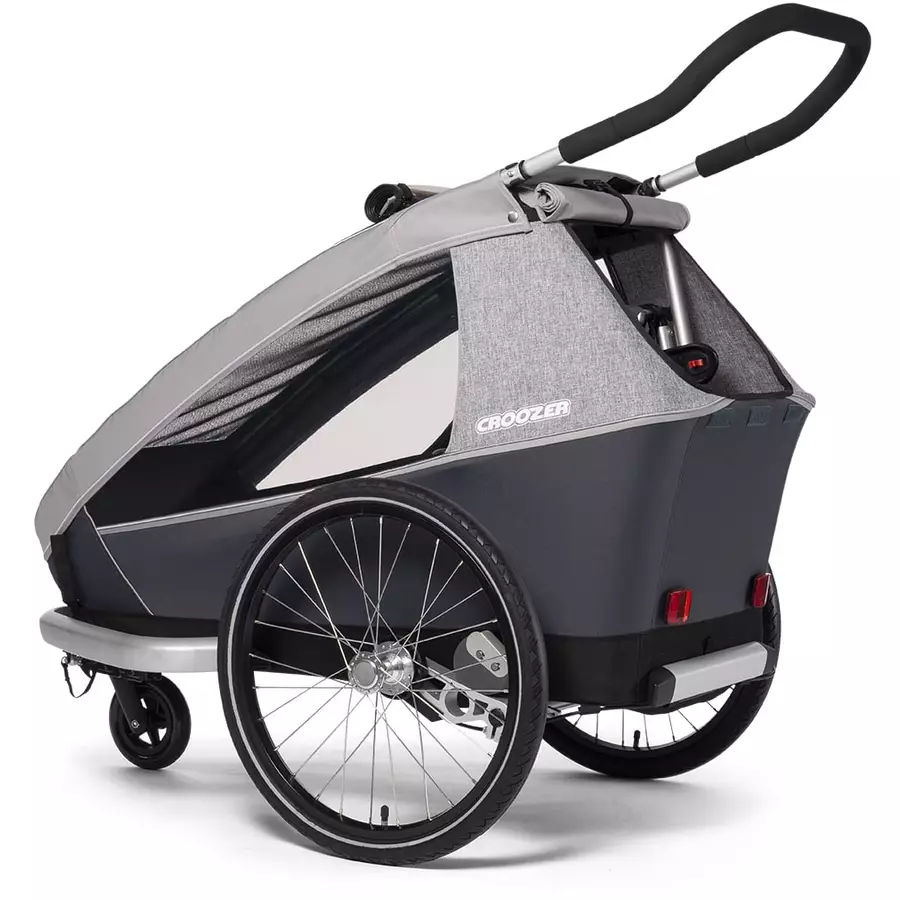 CROOZER Kinderfahrradanhänger Kid Keeke 1 Stone Grey inklusive Fußraumschutzwanne