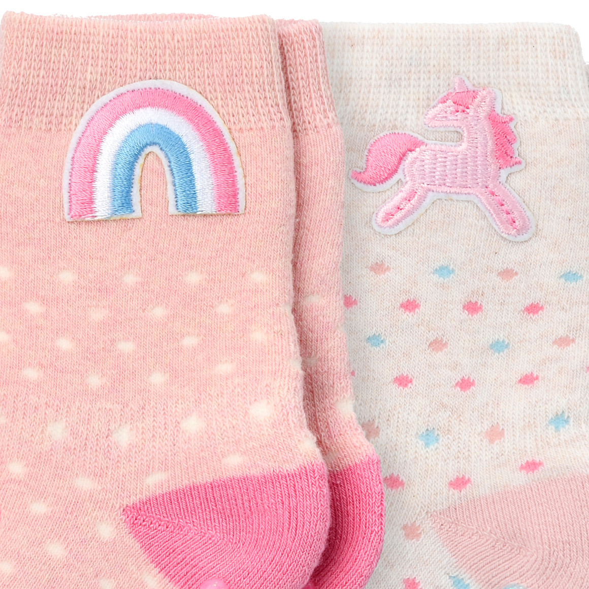 Topomini 2 Paar Baby Krabbelsocken mit Applikation hellbeige / rosa