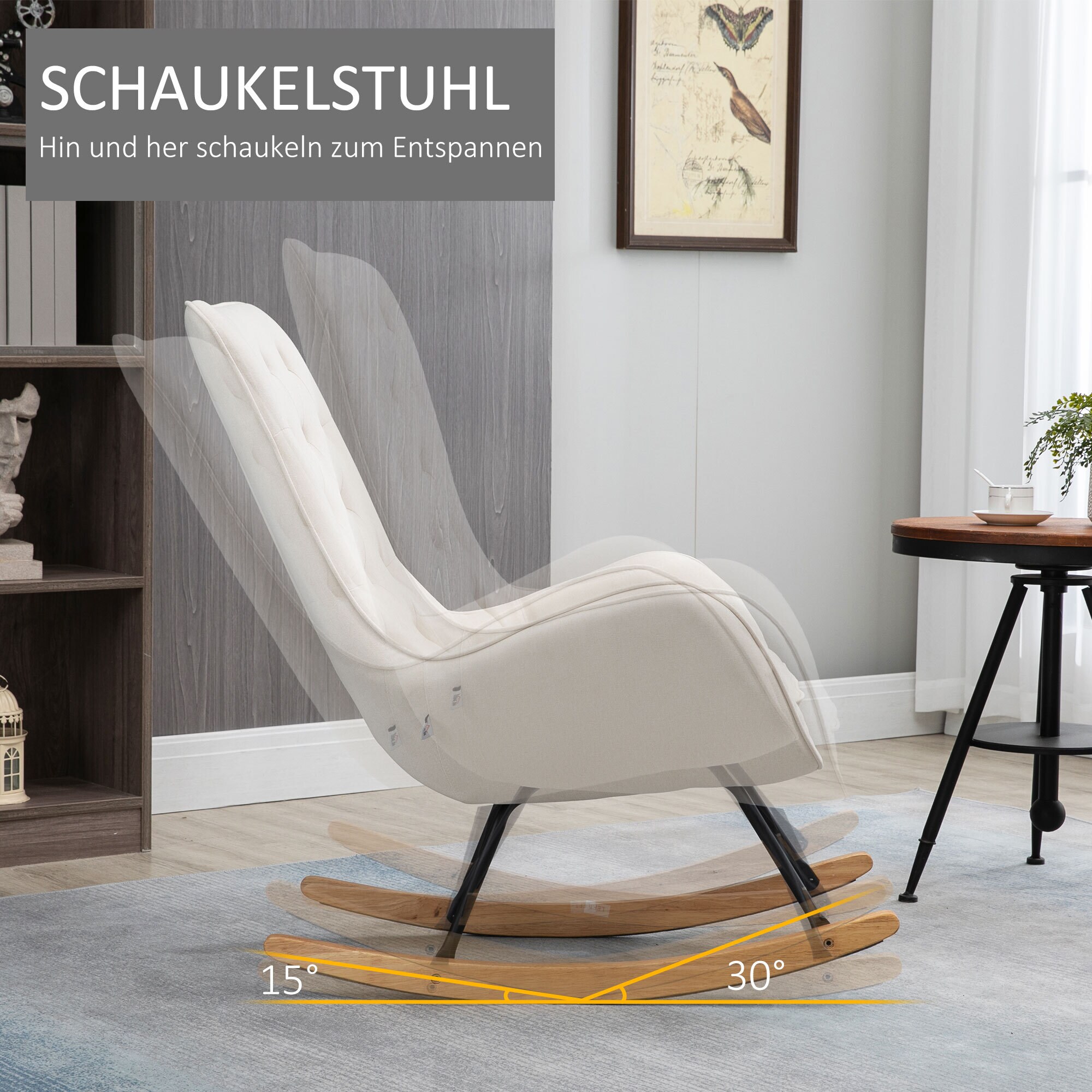 HOMCOM Schaukelstuhl mit Polsterung weiß 69L x 90B x 100H cm