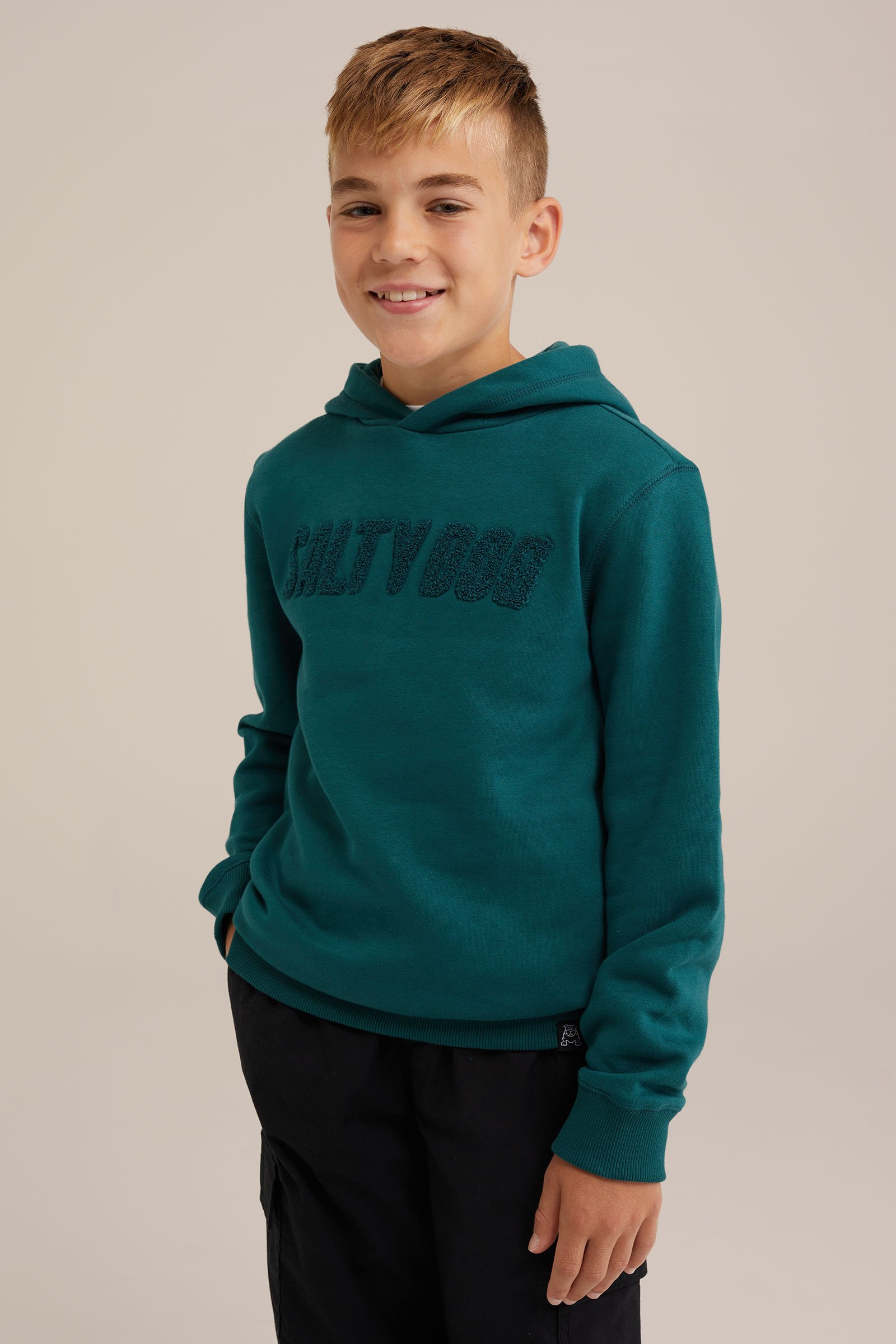 Jongens hoodie met embroidery Salty Dog Petrol