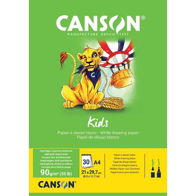 Canson Kids - Bloc dessin - 30 feuilles - A4 - 90 gr - blanc