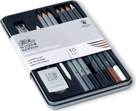 Skitsesæt Med Blyanter Og Tilbehør - Studio Collection - Winsor & Newton - 10 Dele
