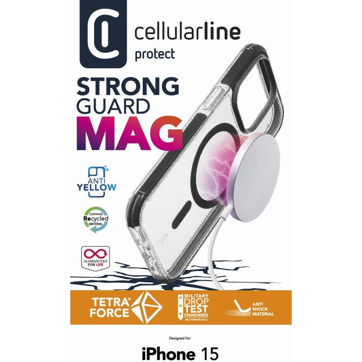 iPhone 15 MagSafe Schutzhülle Tetra Force Strong aus Recycelten Materialien (TETRACMAGIPH15T) - Transparent