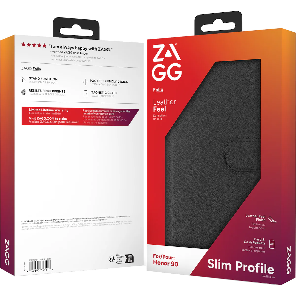Zagg Honor 90 lommebokdeksel (sort)