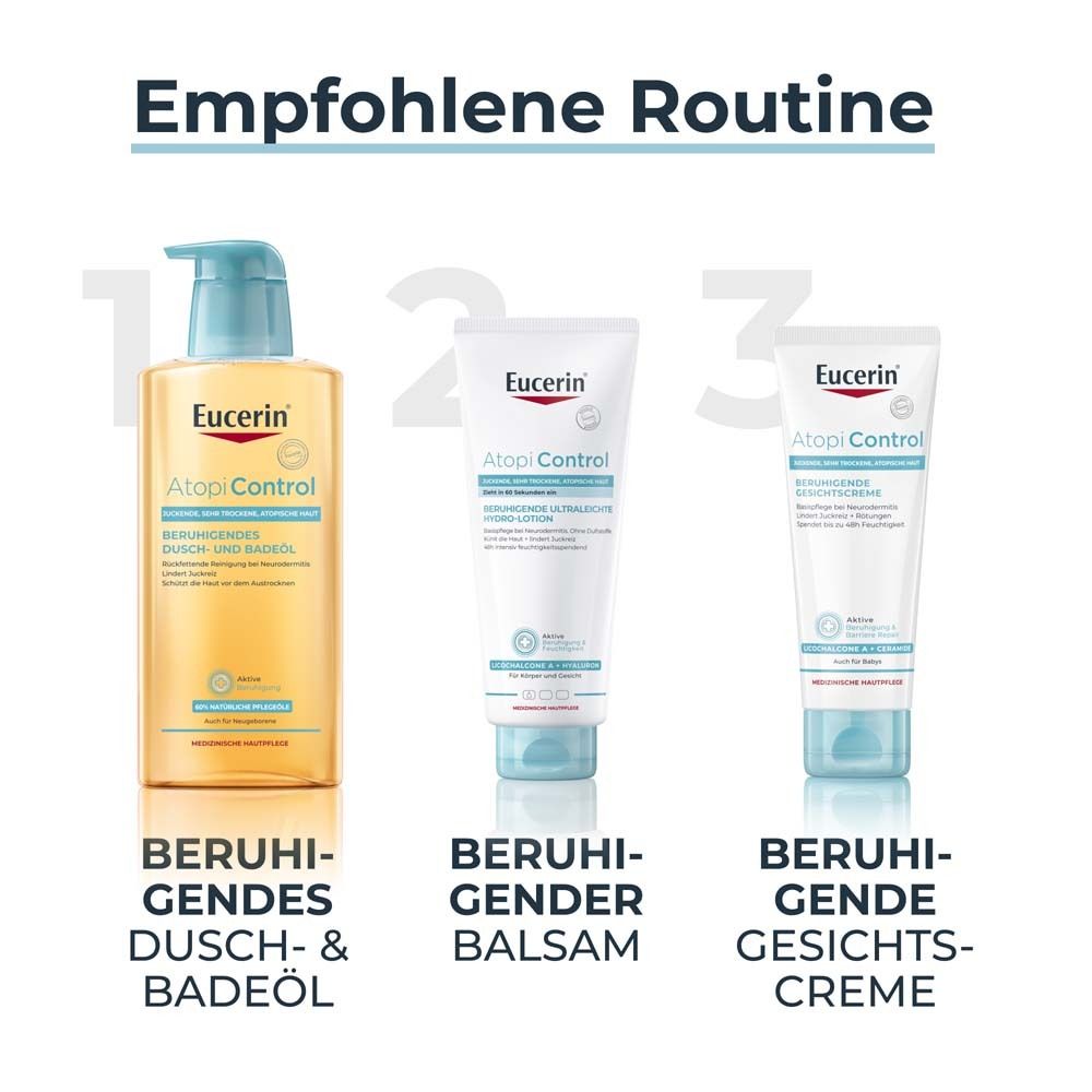 Eucerin® AtopiControl Dusch-und Badeöl – reinigt und beruhigt atopische Haut & zur Linderung von Juckreiz bei Neurodermitis - Jetzt 3€ sparen mit Code 