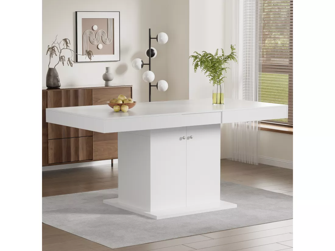 Table à manger extensible - 4 à 8 personnes - avec espace de rangement - panneaux de particules blanc - 140/180x80x76cm