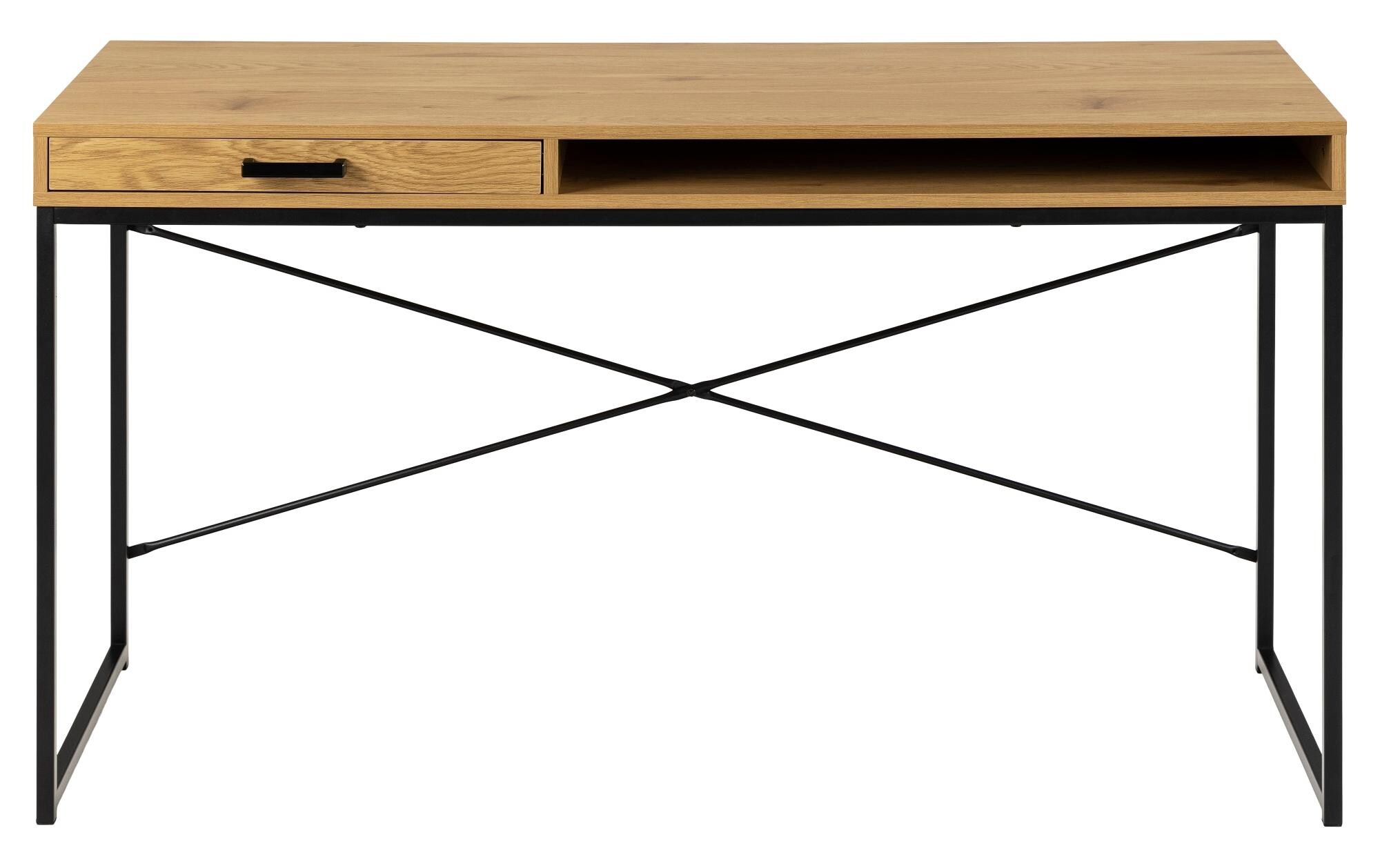 Tisch Seaford, Schwarz matt / Wildeiche matt<br>Bürotisch im modernen Industriestil