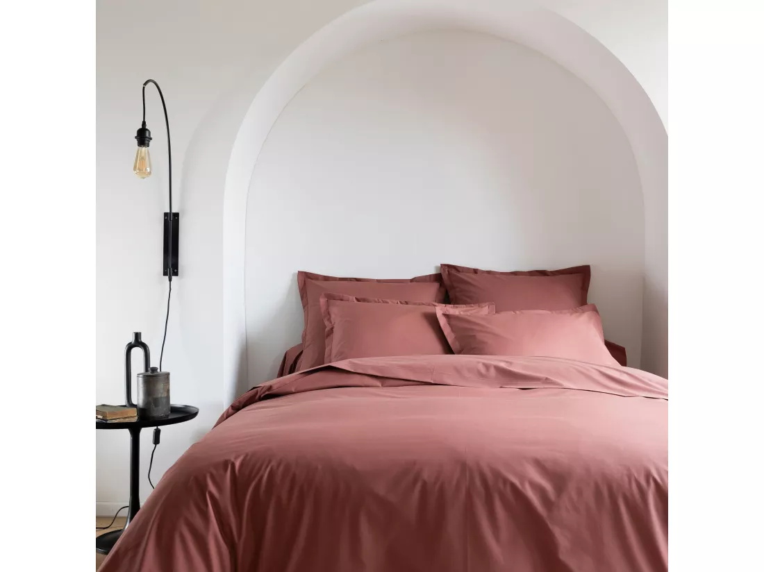 Parure de lit coton percale Rose 260x240 - SOMEO - MORPHEE