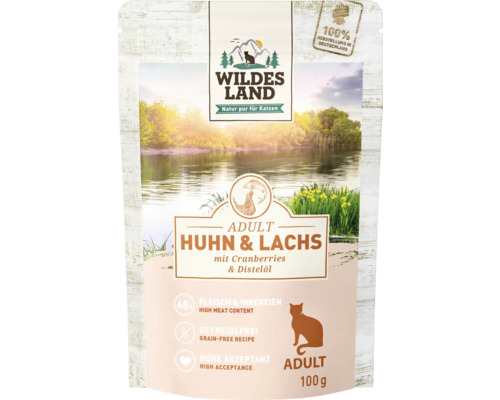 WILDES LAND natvoer voor katten, proefverpakking met 4 zakjes, multipack 4 x 100 g, vis, gevogelte, konijn, rund- en kalfsvlees met waardevolle superfoods, graanvrij, glutenvrij, 400 g