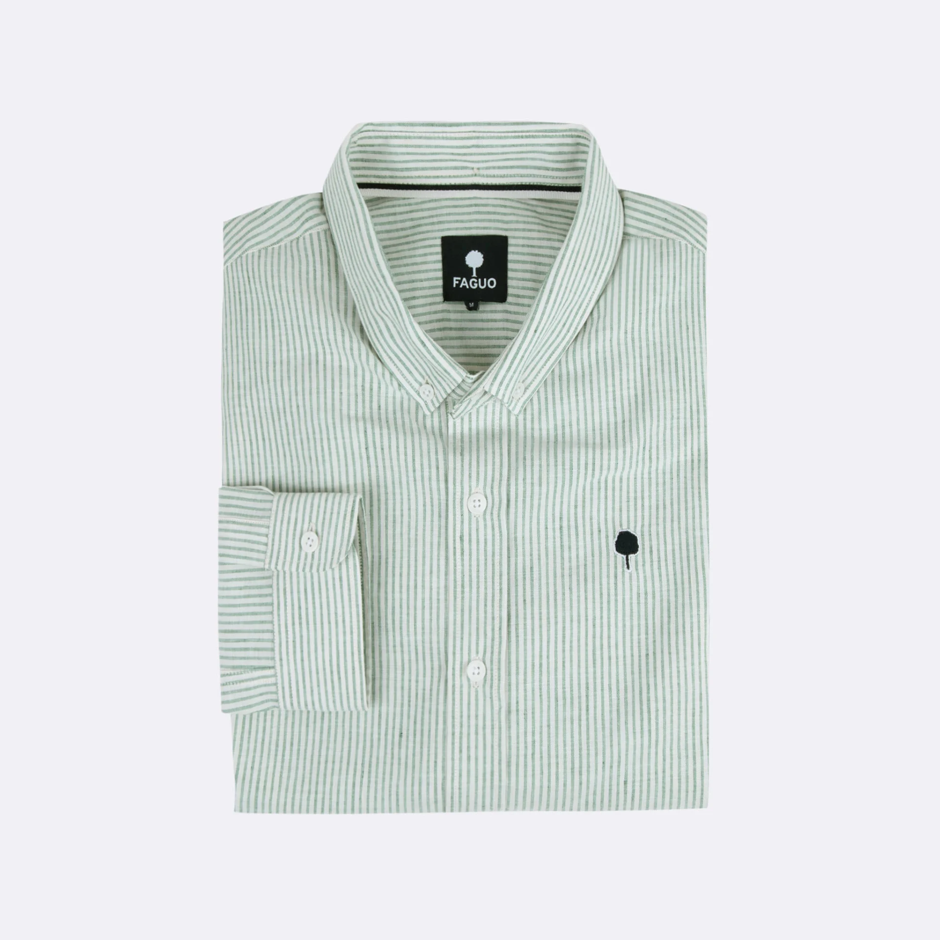 Chemise rayée vert clair & écrue coton & lin - modèle ivoy