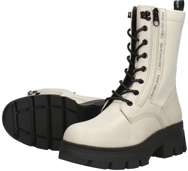 Calvin Klein Chunky Combat Laceup Zip gebroken wit