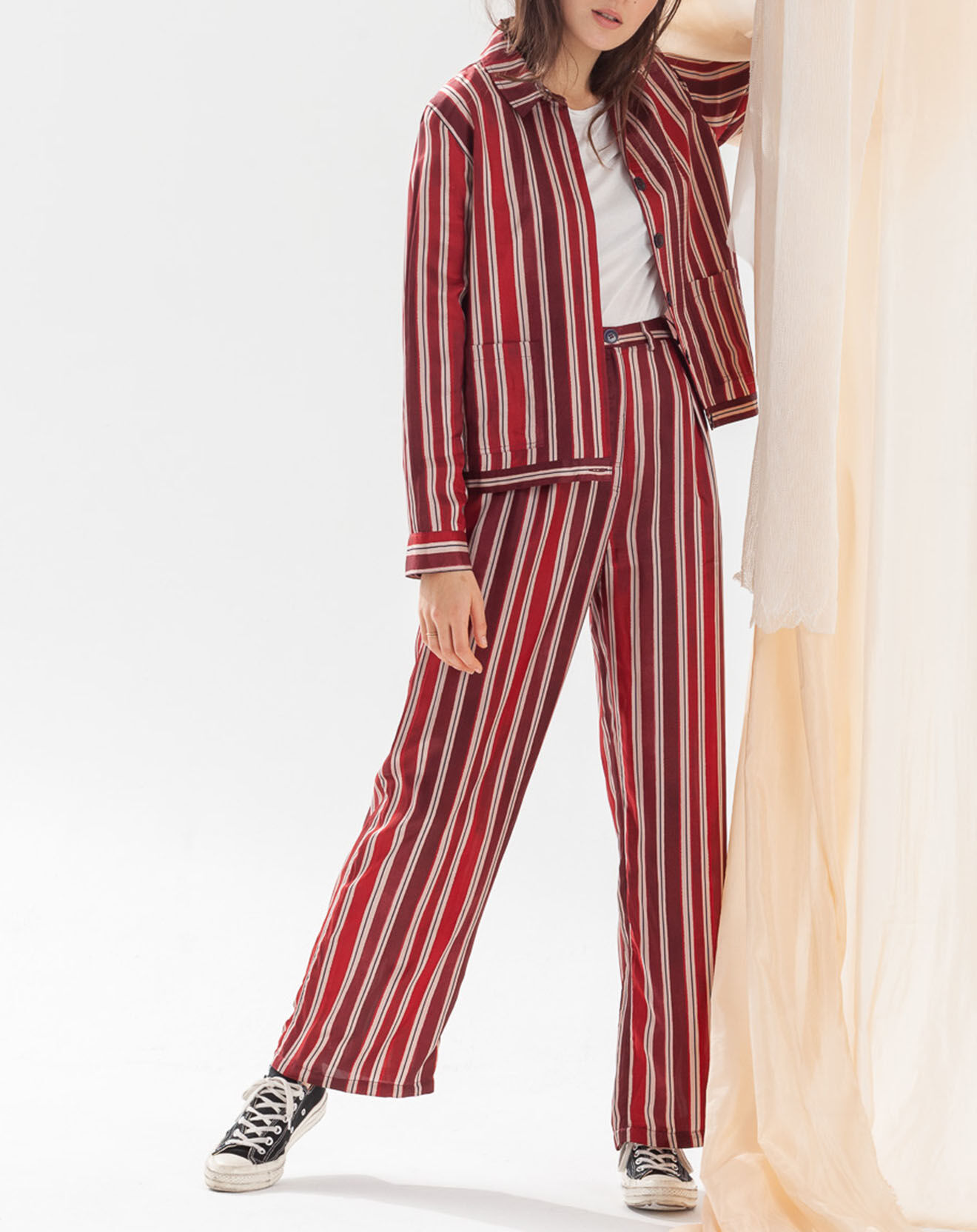 Chloé Stora Pantalon Poitiers rayé rouge