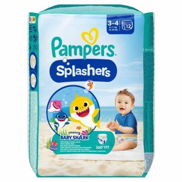 Multipack Pampers Windeln 8x12 Stück = 96 Stück Größe 3-4, Splashers Baby Shark Limited Edition,