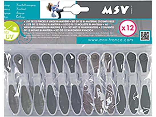 MSV Wäscheklammern 12 Stück, Grau Set mit 12 Wäscheklammern aus Bi-Material